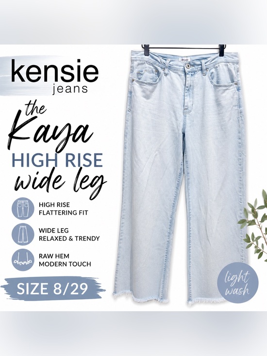 Kensie Denim - Kensie Kaya High Rise Wide Leg Jeans Light Wash Raw Hem 8/29